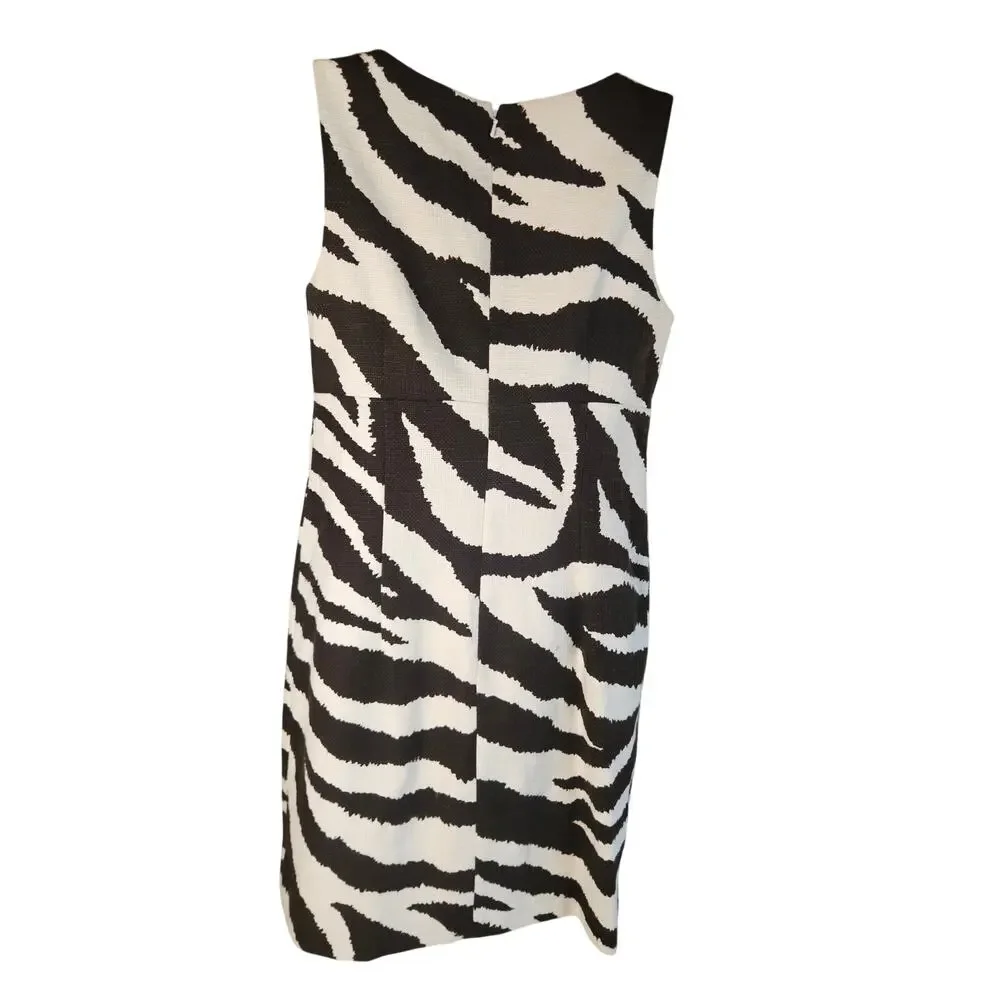 Michael Kors Brown Cream Animal Print Halter Body Con Dress Sz 4 Zebra Pockets - Picture 5 of 11